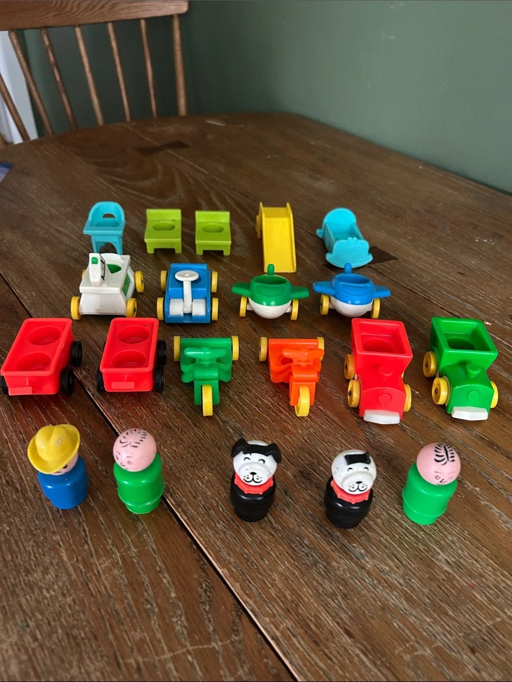 Fischer Price Little People Vintage Cars, people, chairs, trains, airplanes